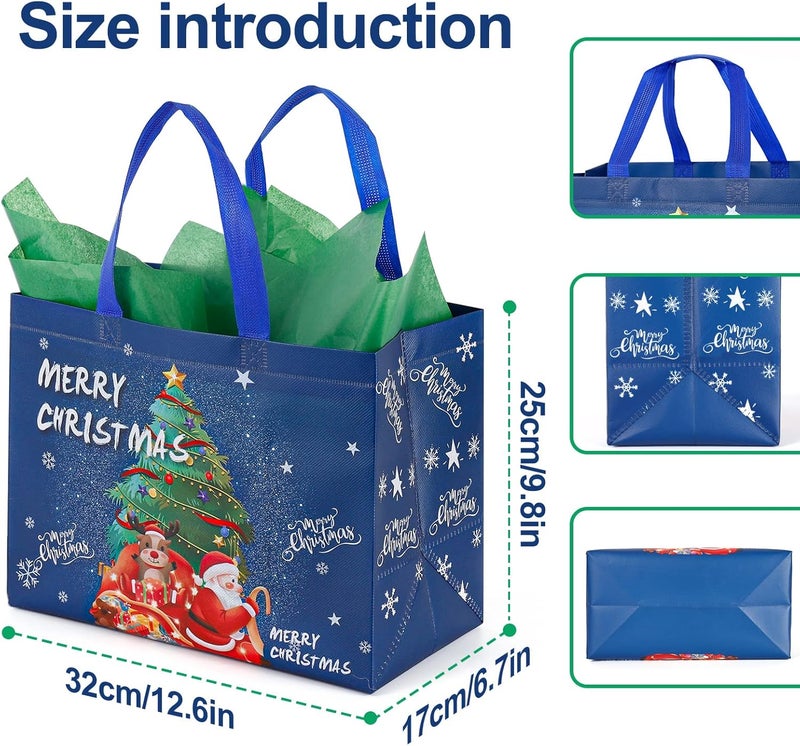 YANGTE 12 Pack 13" Large Christmas Gift Bags with Tissue Paper, Reusable Non-Woven Christmas Bag with Handles for Presents Wrapping, Shopping Xmas Party Supplies - Image 2